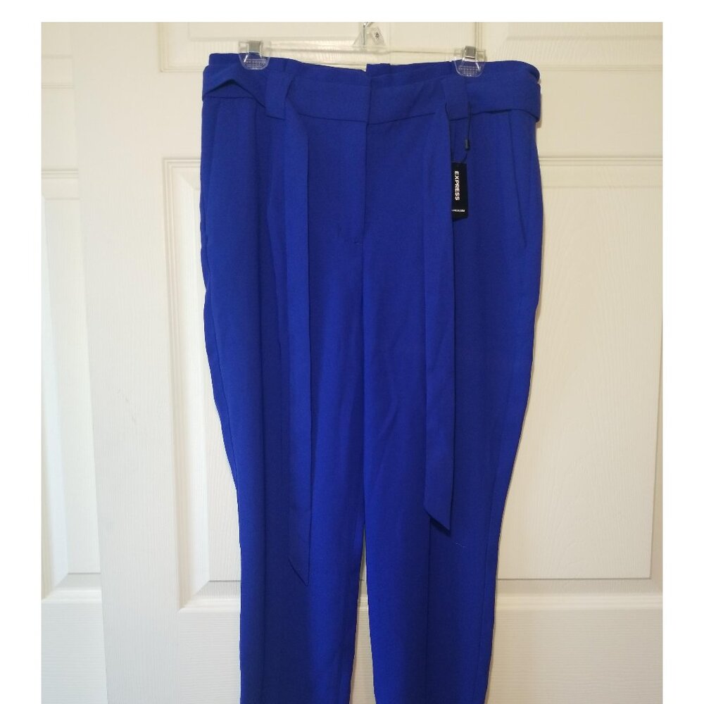 Express Blue Ankle High Rise Paperbag Pants Womens Tie Belt Waist 12S
